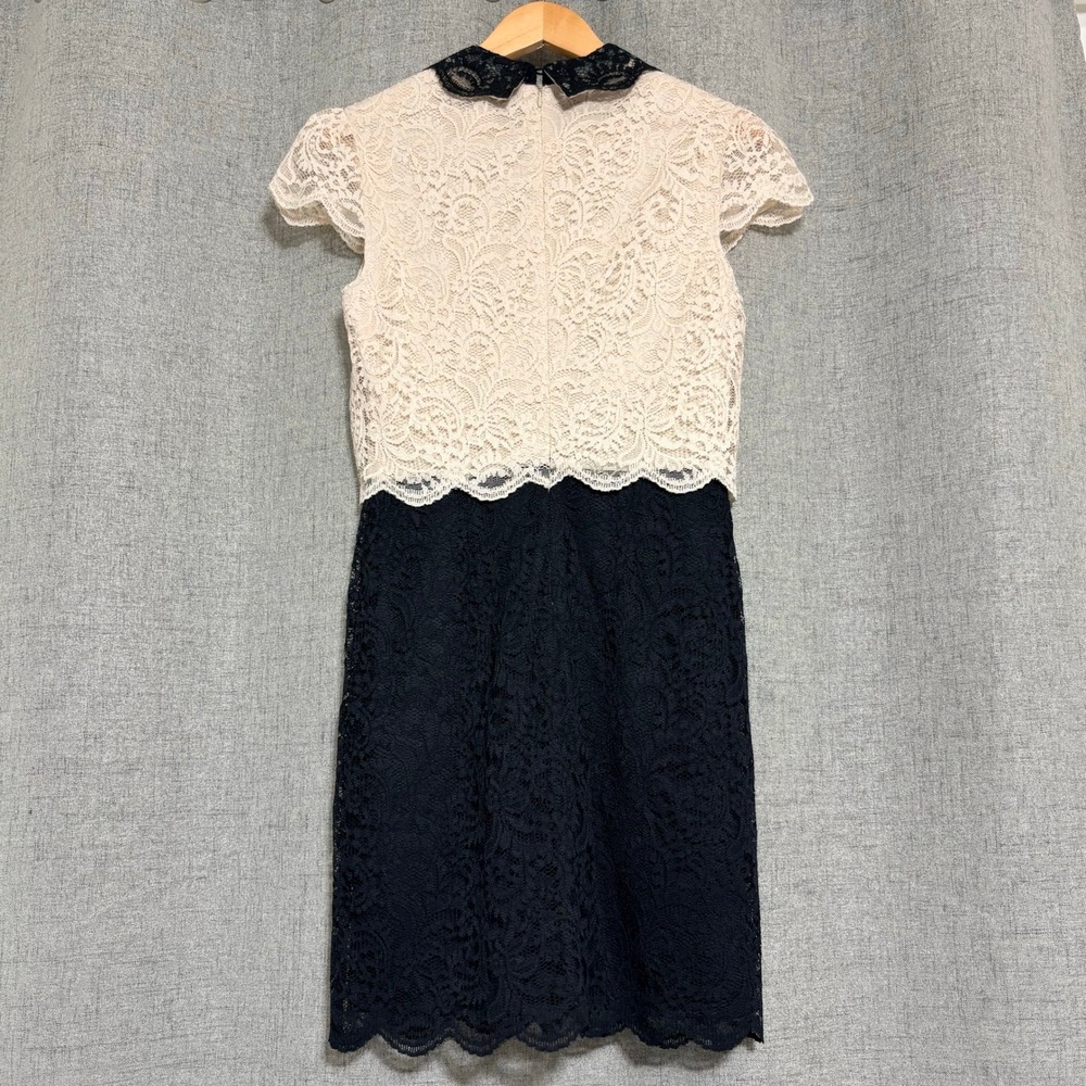 Betsey Johnson Mini Dress Women 6 - 8 Medium Cream Black Floral Lace Y2K - Picture 2 of 9